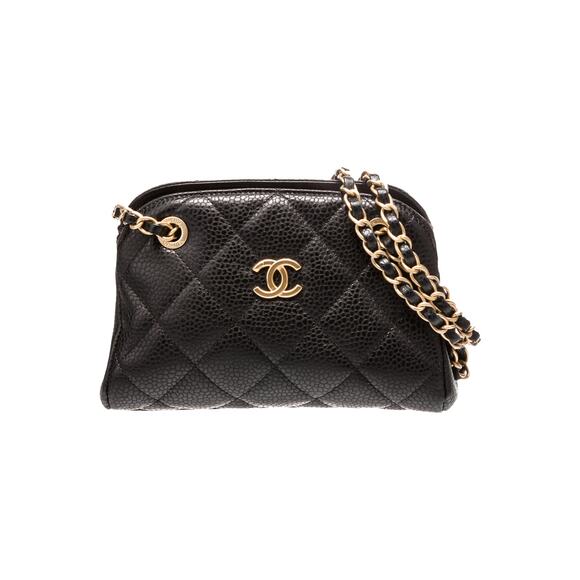 Chanel Small Quilted Black Leather Caviar Bowling Bag - Picture 1 of 15